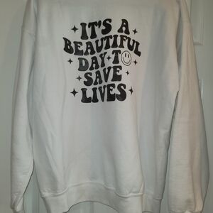 Source Unknown White Crewneck Sweatshirt with Black Graphic Text
